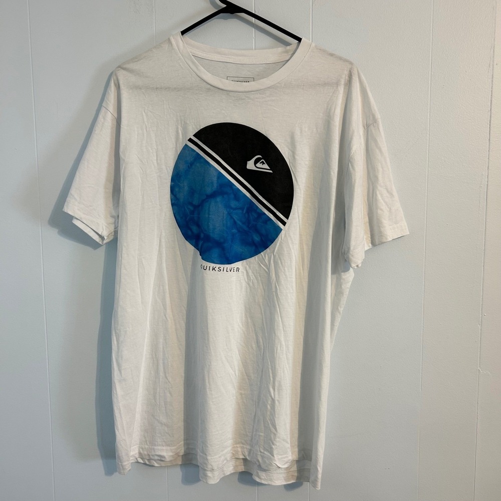 Quiksilver Mens T Shirt XL Graphic Print Short Sleeve White Blue‎ Black Casual